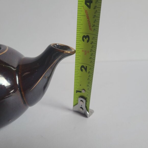 Vintage Brown Ceramic Teapot With Lid & Saucer Hand-Painted Floral & Butterfly D - Picture 10 of 11